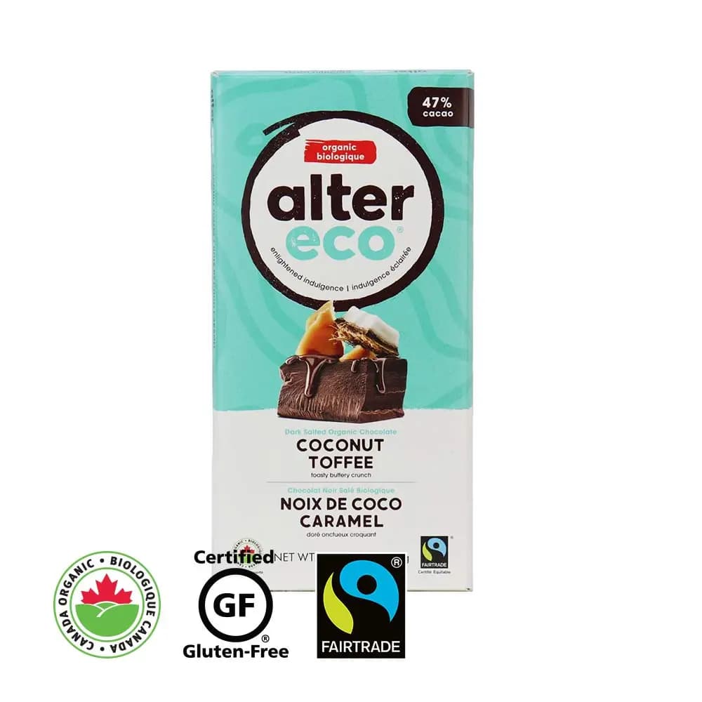 Organic Dark Salted Coconut Toffee Chocolate Bar