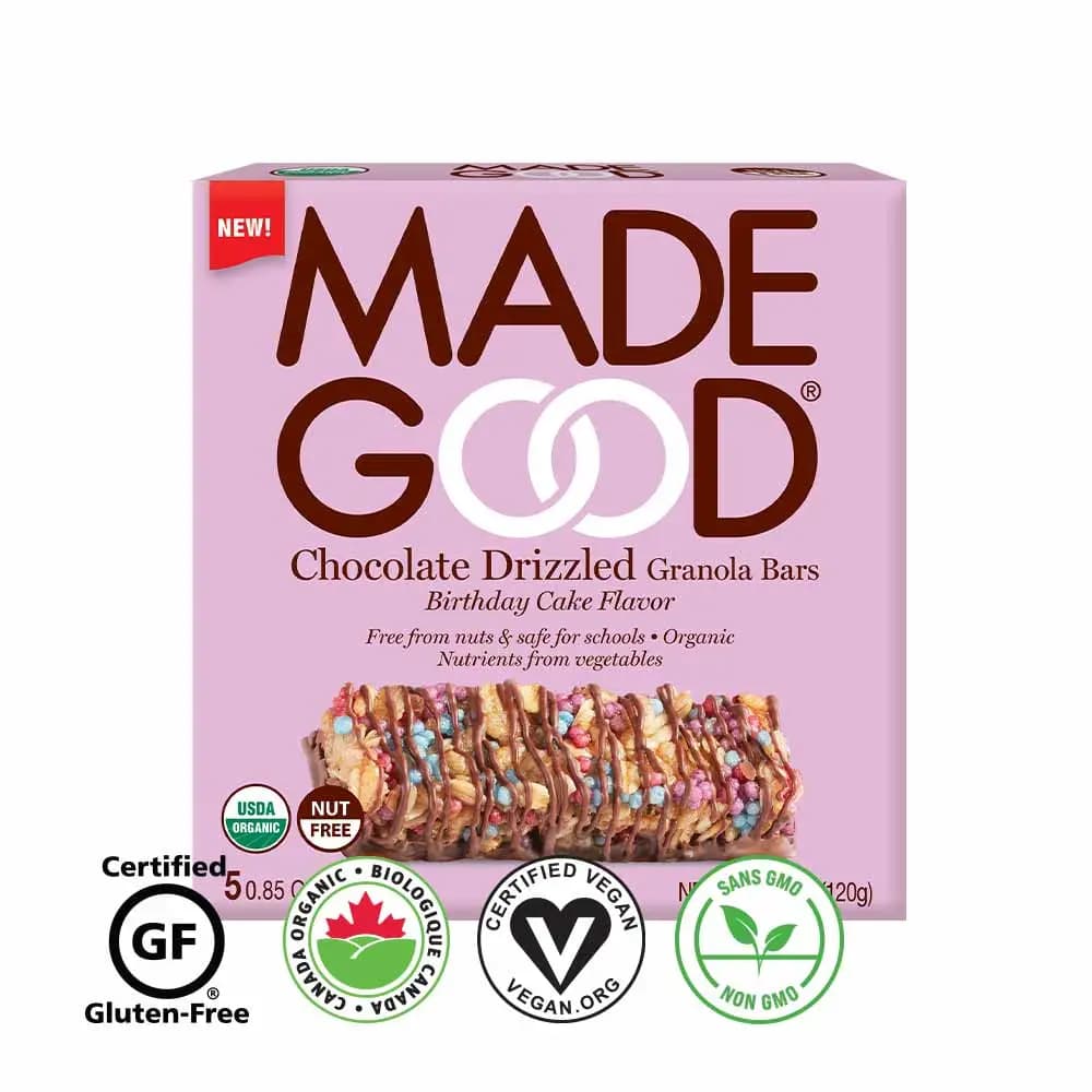 Chocolate Drizzled Birthday Cake Granola Bars - MadeGood (5 x 24 g)